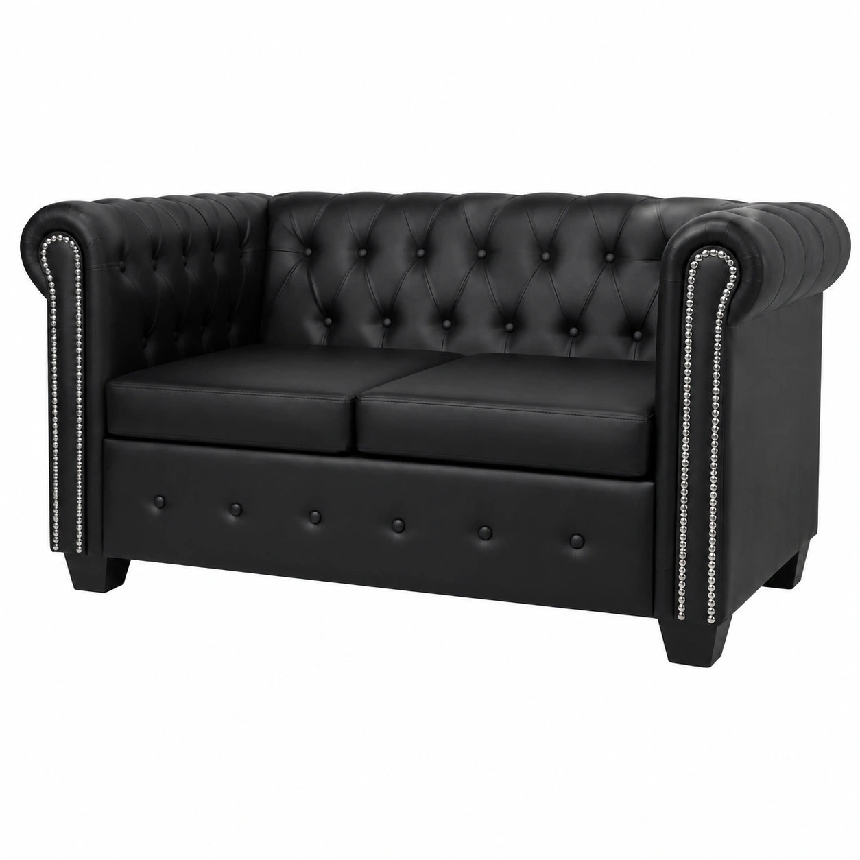 Chesterfield 2-Sitzer Sofa aus Kunstleder in Schwarz für das Wohnzimmer