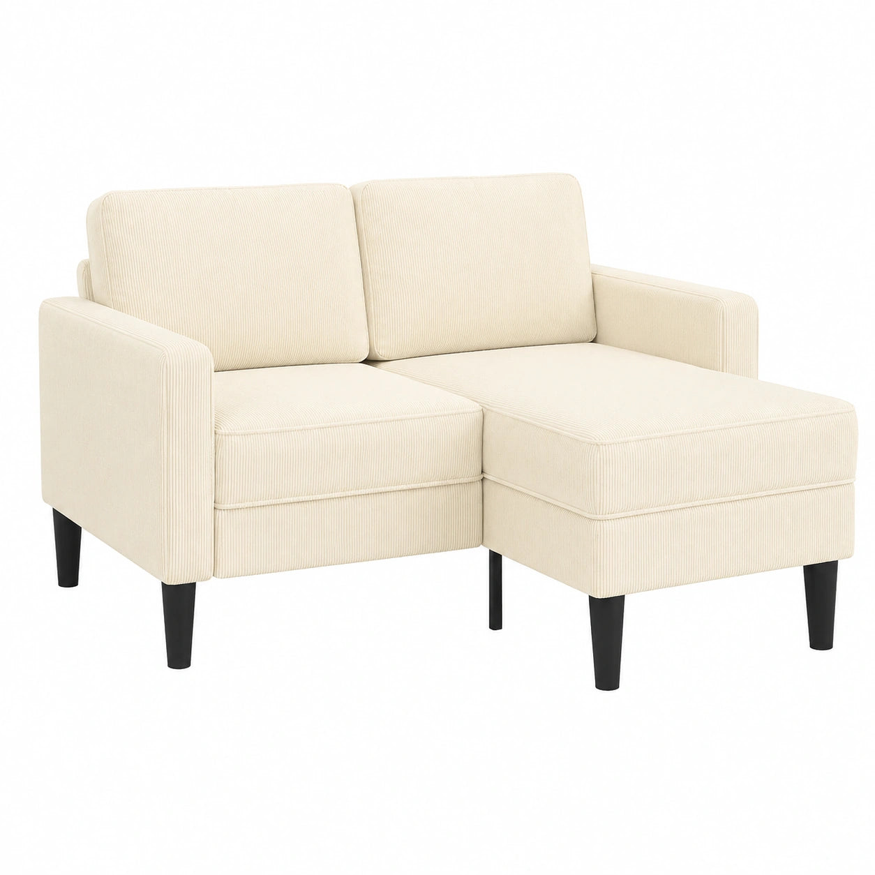 Komfortables 2-Sitzer-Sofa mit Chaiselongue in Creme, Leinenbezug, 125 cm, Ideal für Schlafzimmer