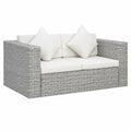 Zweisitzer Rattansofa mit Kissen in Grau für Wohnzimmer oder Büro