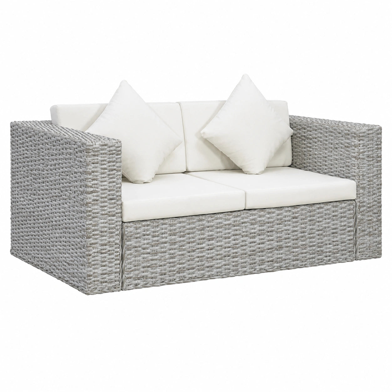 Zweisitzer Rattansofa mit Kissen in Grau für Wohnzimmer oder Büro
