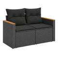 Gartensofa für 2 Personen mit Kissen, Schwarz, Poly-Rattan
