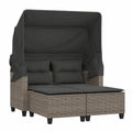2-Sitzer Gartensofa mit Baldachin, Poly Rattan Lounge-Set für Terrasse, Grau