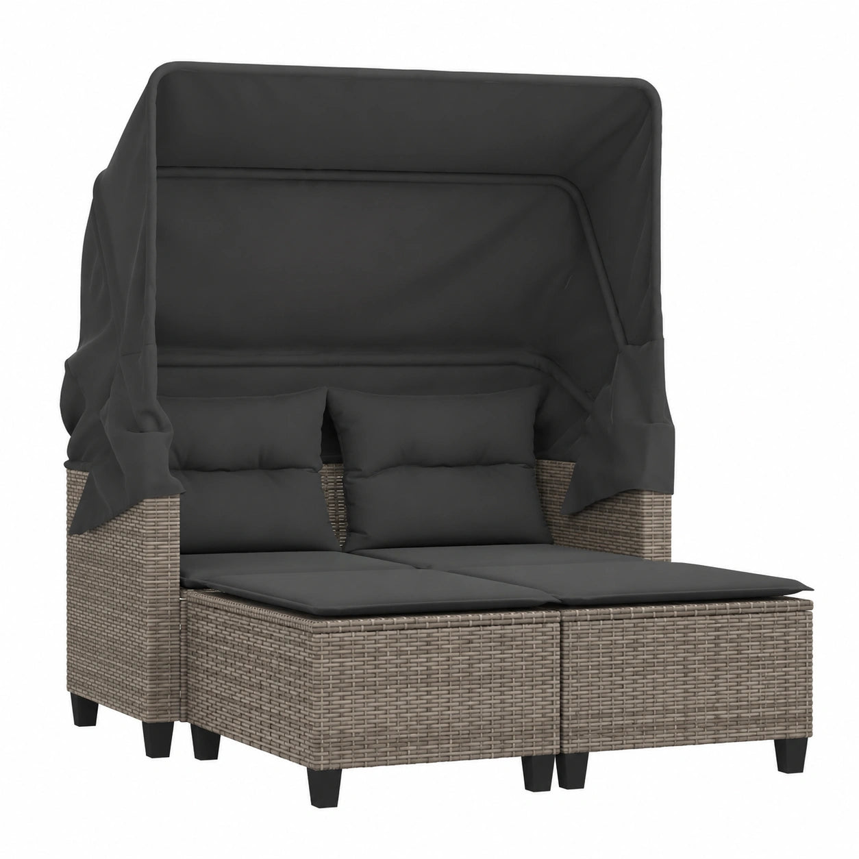 2-Sitzer Gartensofa mit Baldachin, Poly Rattan Lounge-Set für Terrasse, Grau