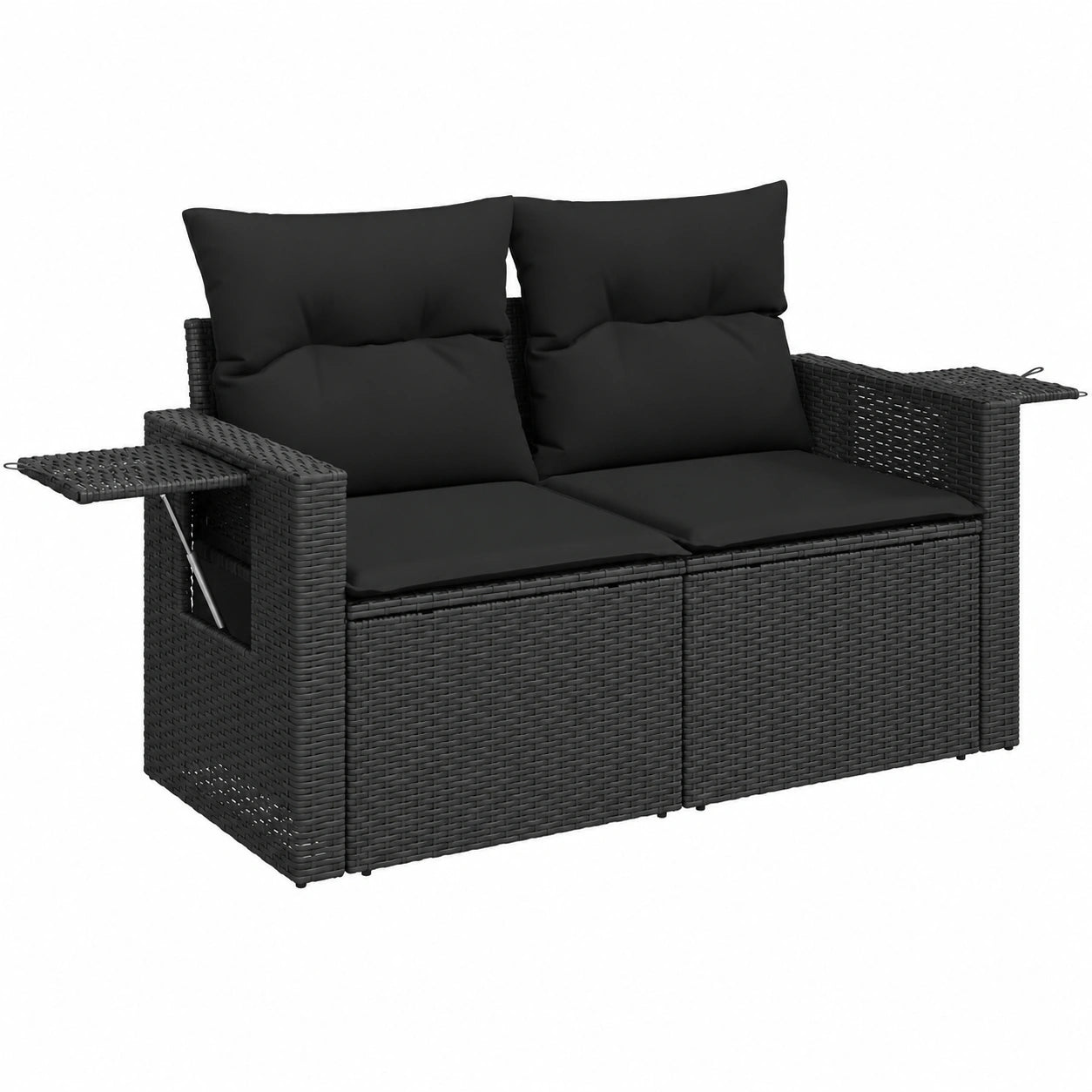 2-Sitzer Gartenlounge mit Kissen aus Poly Rattan, Schwarz