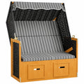 Doppelsitzer Strandkorb mit Dach aus Poly Rattan in Schwarz und Grau