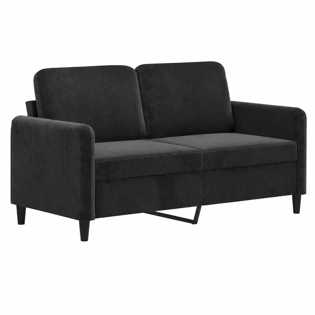 Modernes 2-Sitzer Sofa aus Samt mit Metallgestell und Rückenkissen, Schwarz