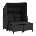 HUAKEHOM 2-Sitzer Gartenlounge mit Dach und Hocker, Poly-Rattan Terrassenmöbel, Schwarz