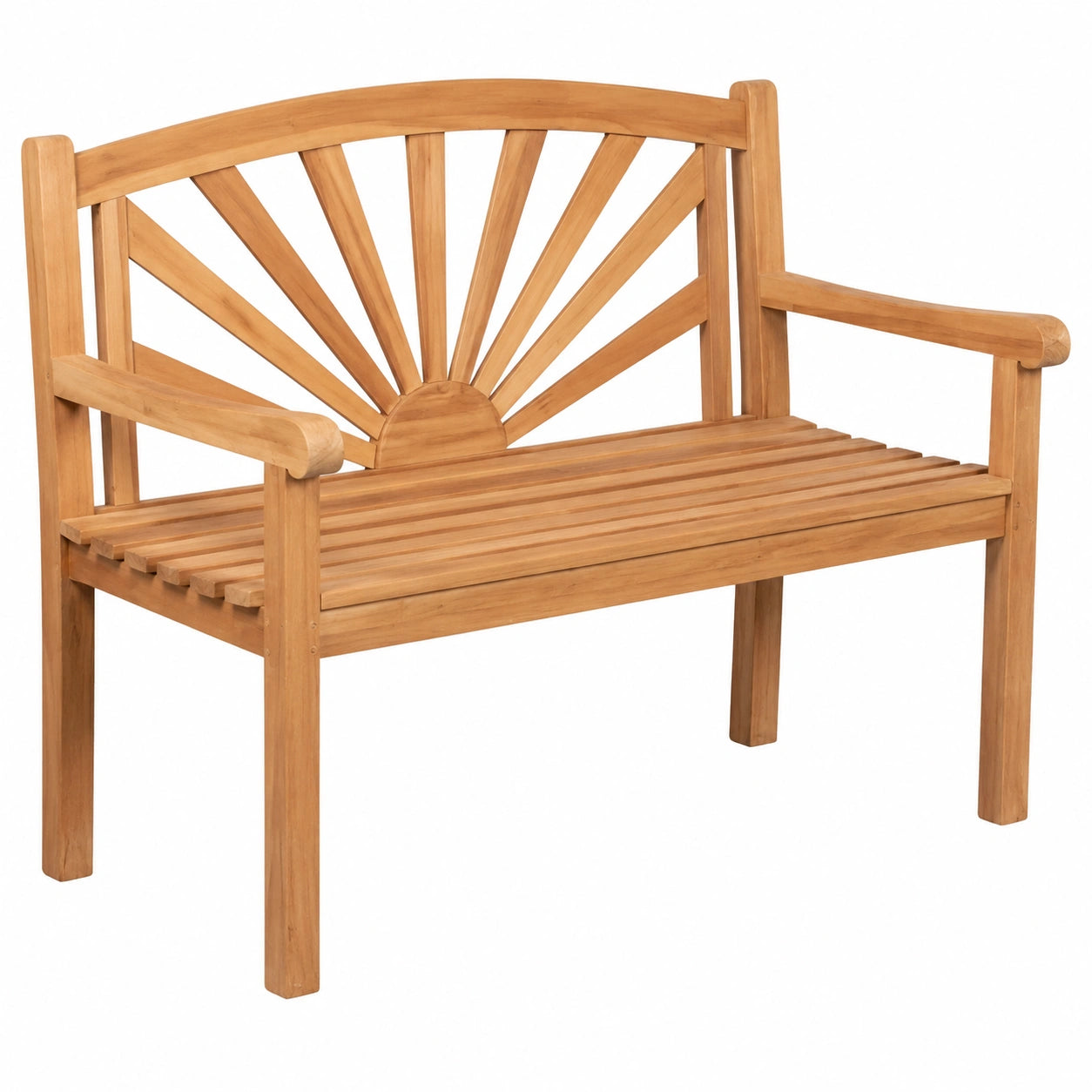 MR. DEKO® Teakholz Gartenbank mit Lehne, 2-Sitzer, wetterfeste Parkbank für Terrasse und Balkon, 120x60x94 cm