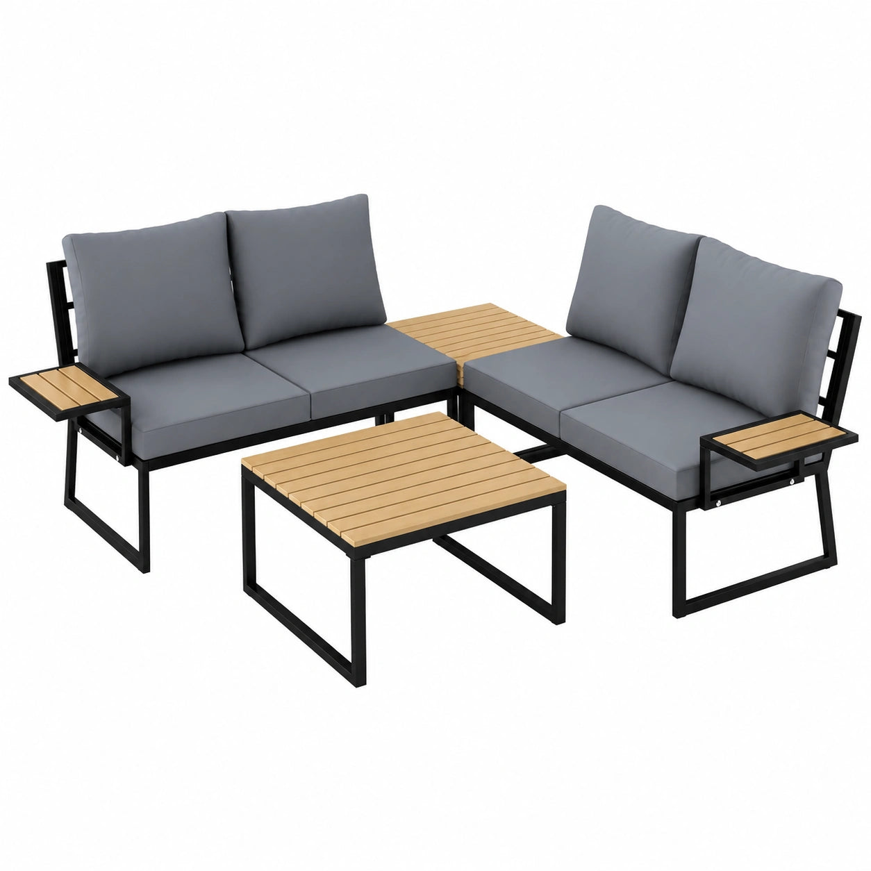 Outsunny Gartenlounge-Set für 4 Personen, Metall, L-Form, inklusive Sofa, Kissen, Beistelltisch, stapelbar, ideal für Terrasse und Balkon