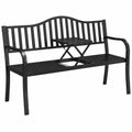 Stabile 3-Sitzer Gartenbank mit Klapptisch aus Metall, Schwarz