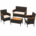 4-teilige Polyrattan Gartenmöbel mit Akazienholz, inklusive Couchtisch, Sessel und Sofa