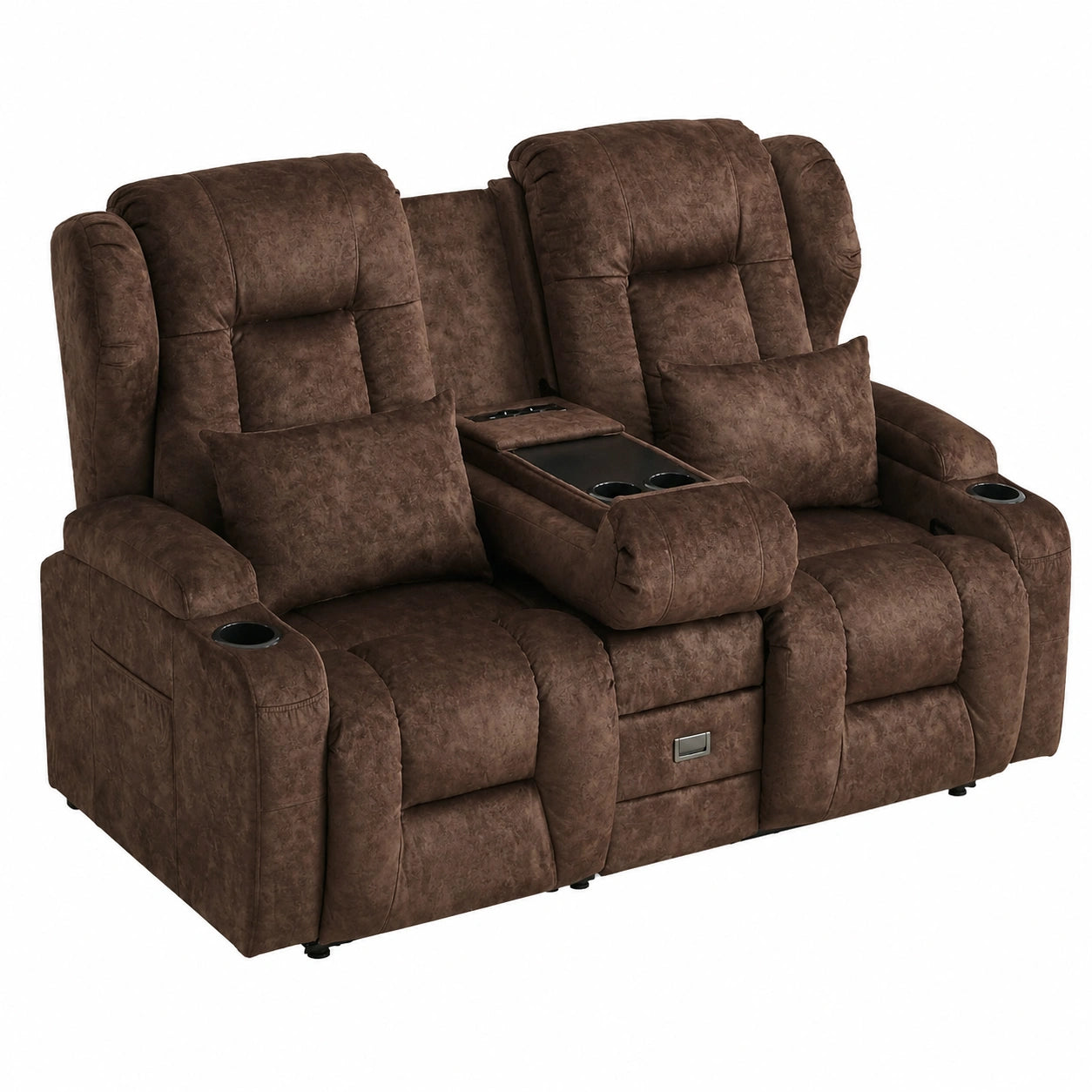 Doppele Relaxsessel mit Liegefunktion, Verstellbarer TV-Sessel für Zwei mit Konsole, Belastbar bis 360 kg (Braun)