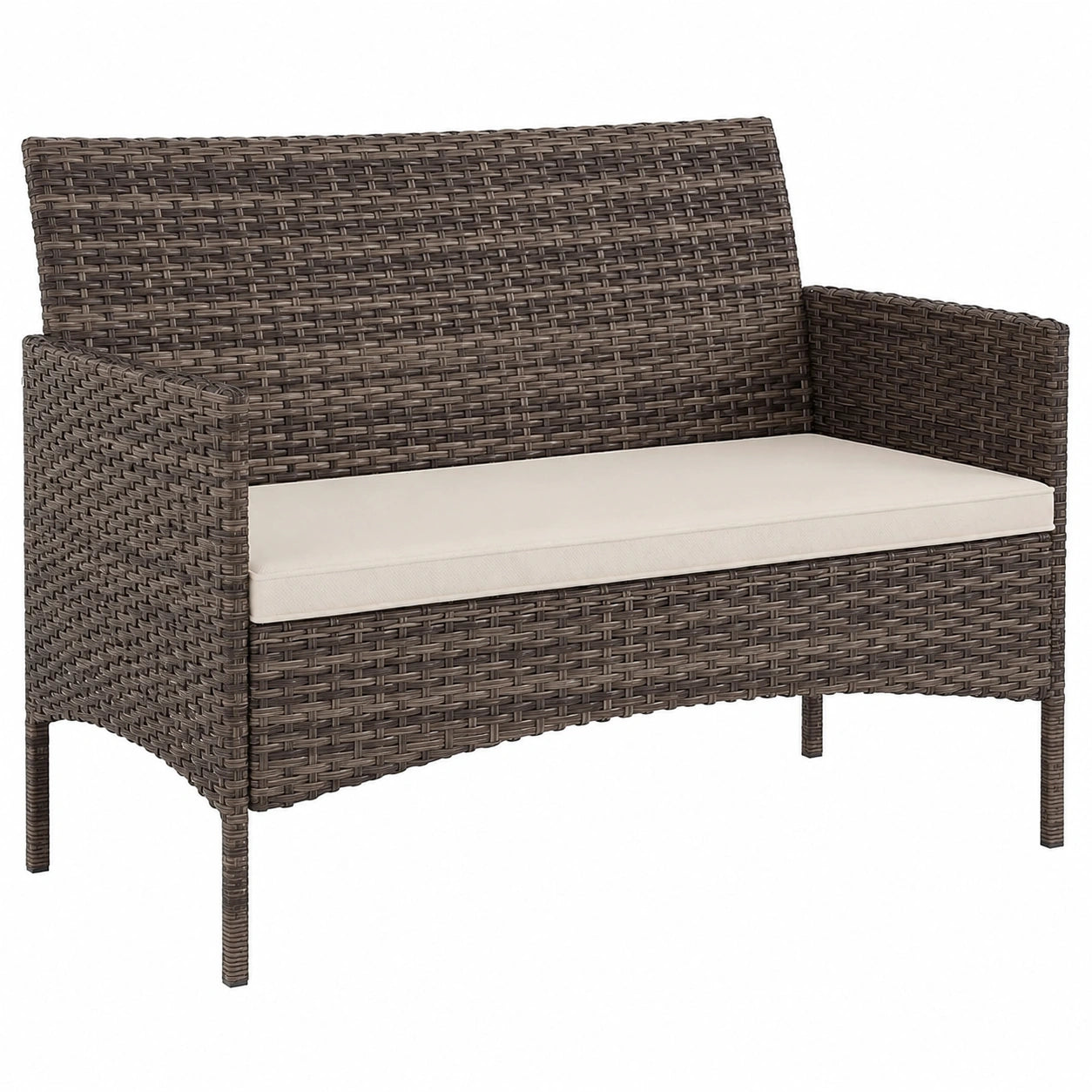Outsunny Wetterfestes Rattansofa für Garten und Terrasse, 2-Sitzer mit Kissen, Khaki