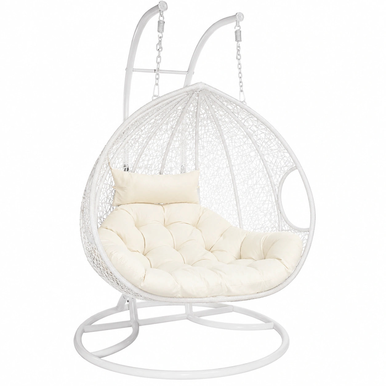 Zweisitzer Hängesessel mit Gestell, Polyrattan, Weiß/Vanille