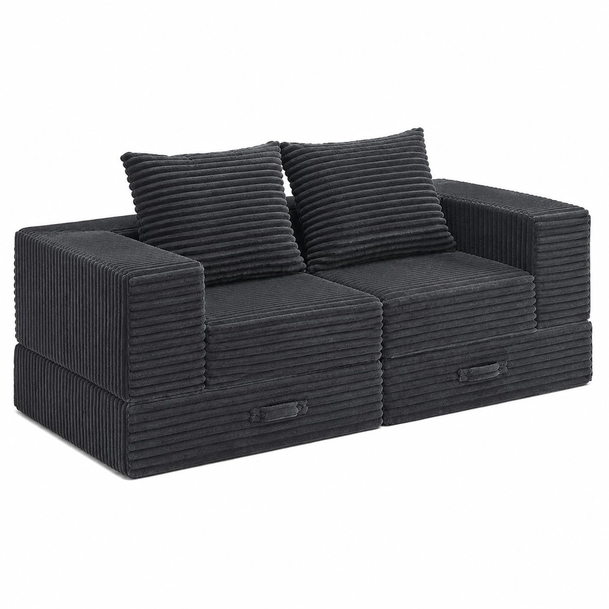 Modulares Schlafsofa Vamcheer für 2 Personen - Ausziehbare Couch mit Kissen, Grau