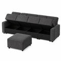Merax 4-Sitzer Sofa mit Stauraum, Freistehender Hocker, Modernes Cordsofa, Grau
