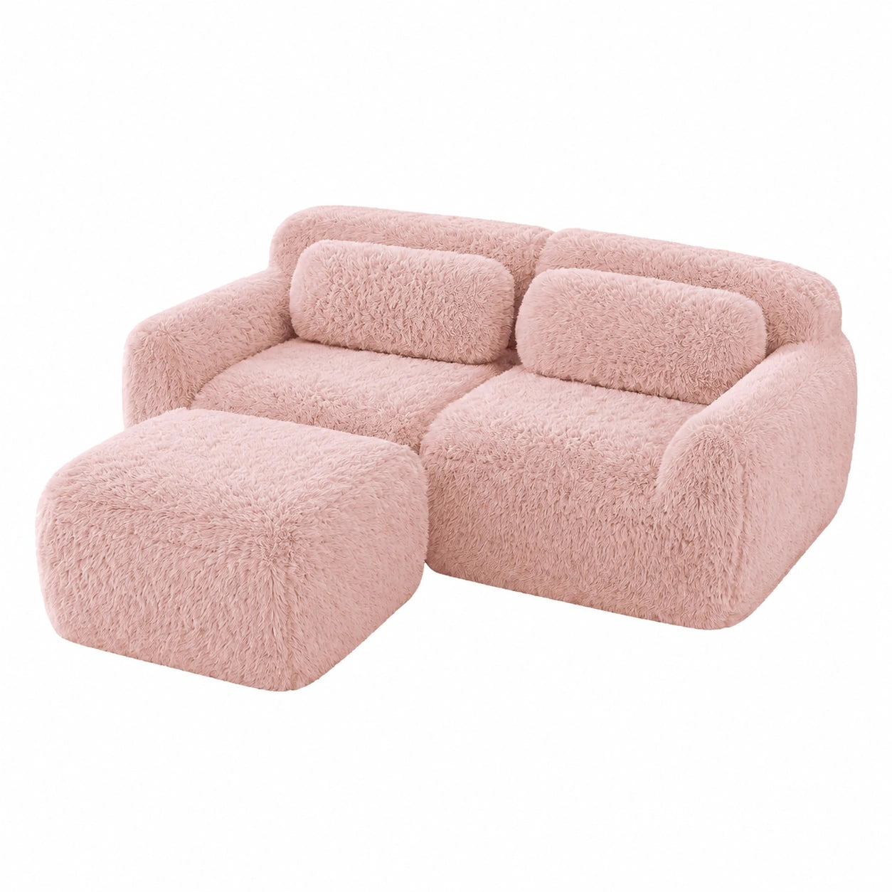 Bladez Modernes Modulares Ecksofa mit Hocker, Schlafsofa ohne Montage, Luxus Plüsch, Tiefe Sitzfläche für Wohnzimmer, Rosa, 2-Sitzer