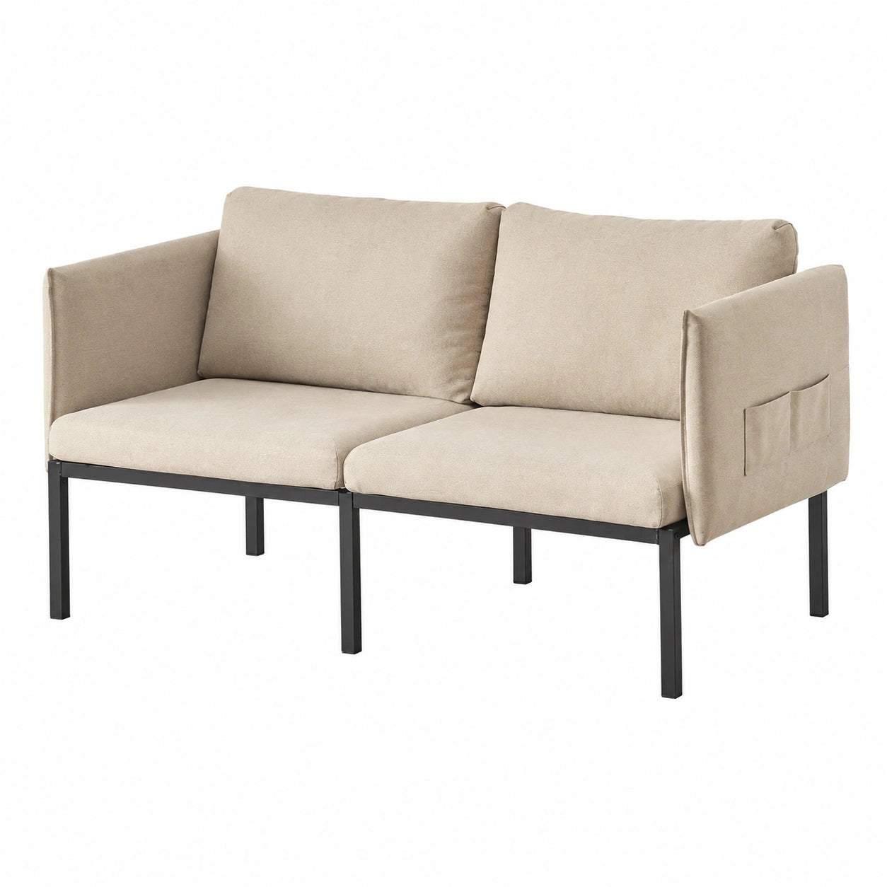 Zweisitzer Sofa aus Textil mit Rücken- und Armlehnen, Metallbeine, Beige