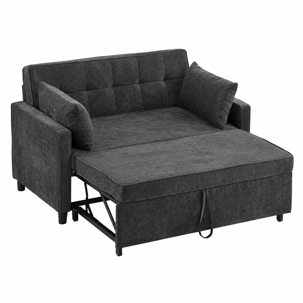 Merax Zweisitziges Schlafsofa mit Verstellbarer Rückenlehne, Chenille-Stoff, Schwarz, 142x79x85 cm