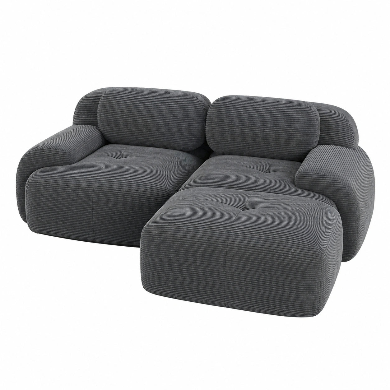 Modulares L-förmiges Sofa mit Ottoman, Grau, 2-Sitzer+1, für Wohnzimmer, ohne Montage