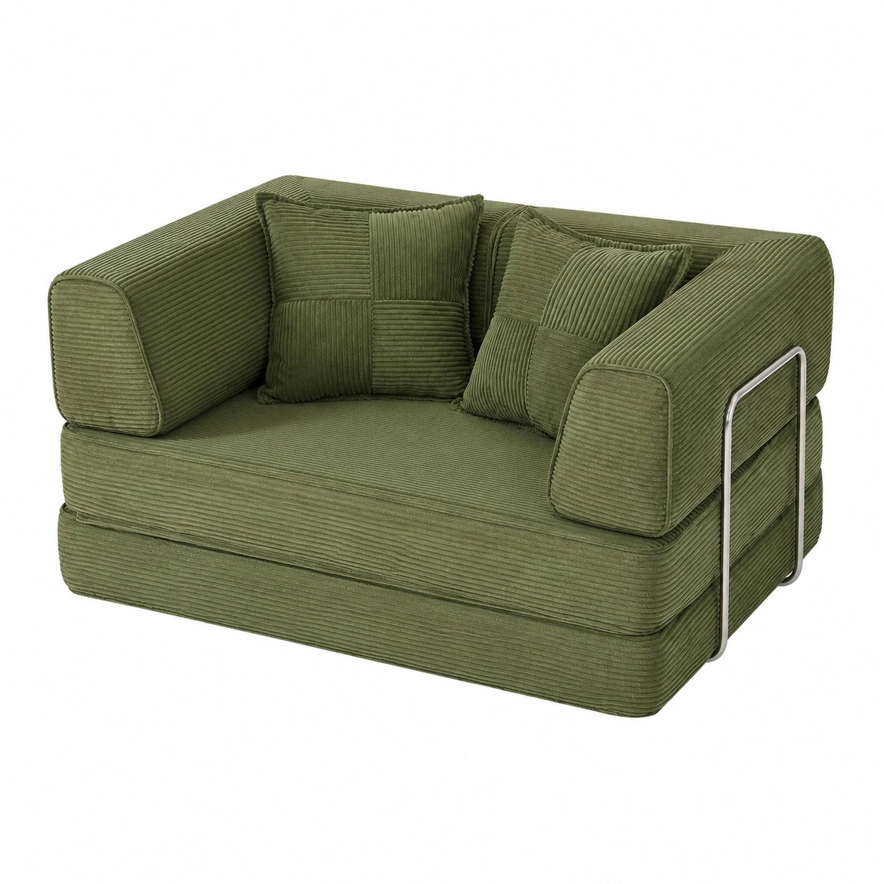 LINSY HOME 160 cm Breites Klappbares Schlafsofa mit Rückenlehnenkissen und Armlehnen, Cordstoff, Grün, Komprimiert im Karton für Wohn- und Schlafzimmer