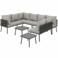 Modulares Gartenlounge-Set für 8 Personen, wetterfest mit 2 Tischen und Kissen, graues Terrassen-Ecksofa