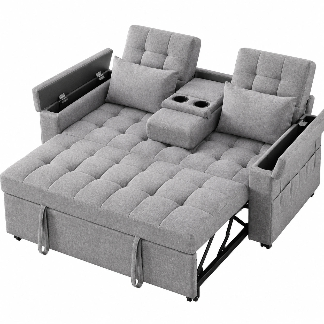 Multifunktionales 2-Sitzer Schlafsofa mit Verstellbarer Rückenlehne und Stauraum, Grau