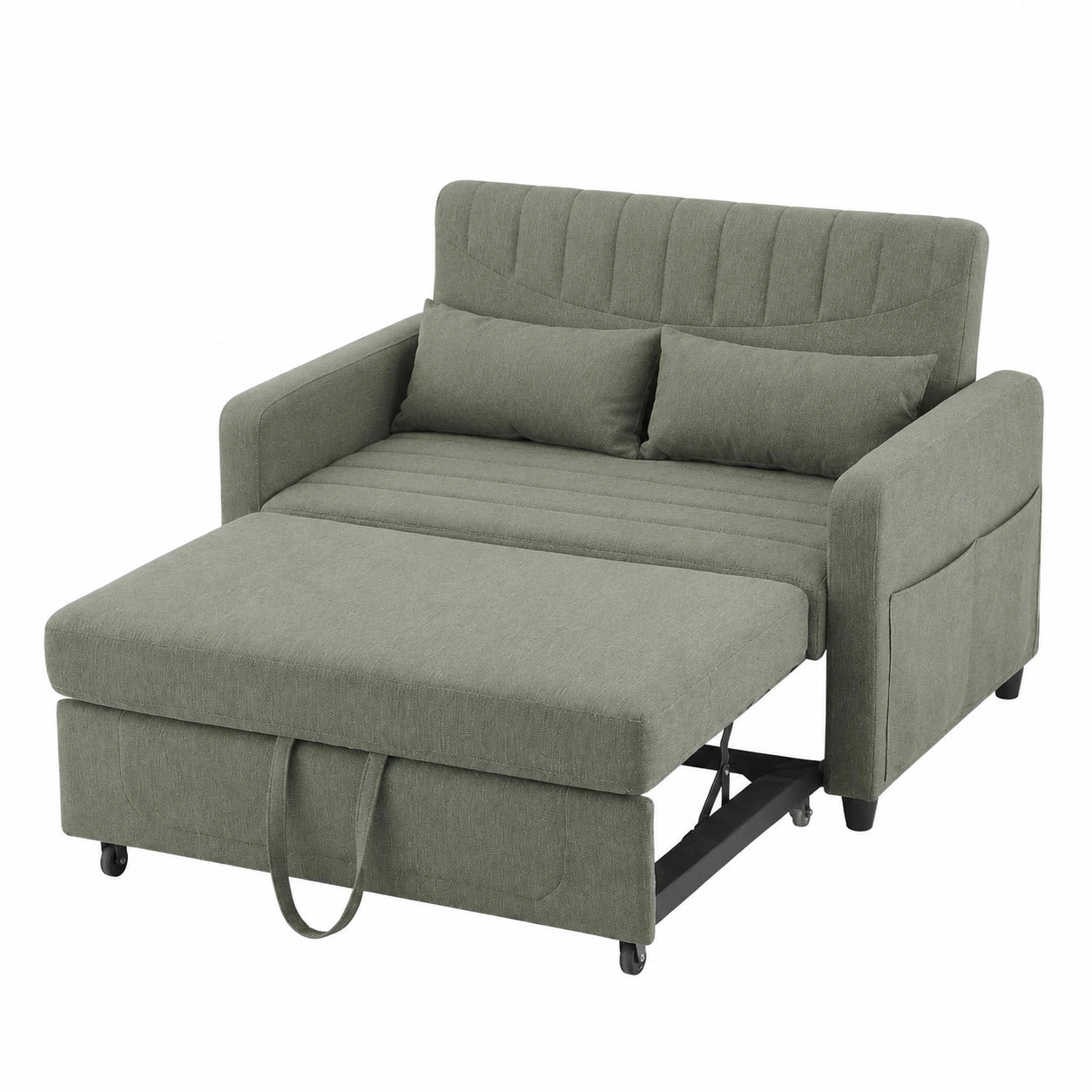 Merax 2-Sitzer Schlafsofa mit Verstellbarer Rückenlehne, Taschen und Baumwoll-Leinen-Bezug, Armeegrün