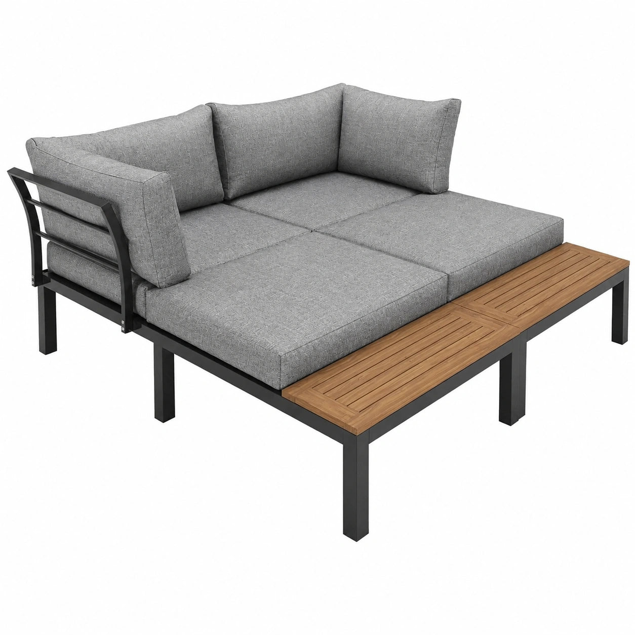 Komfortable Gartenmöbel-Set mit Akazienholz-Tischplatte, Sitzgruppe in Grau